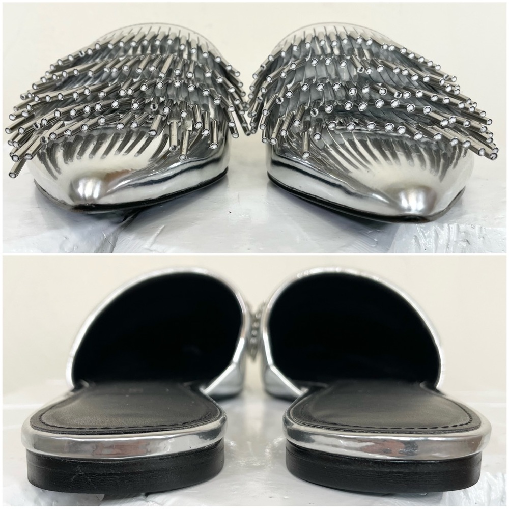 Calvin Klein Addie Metallic Silver Fringe Mule Slide - Picture 7 of 15
